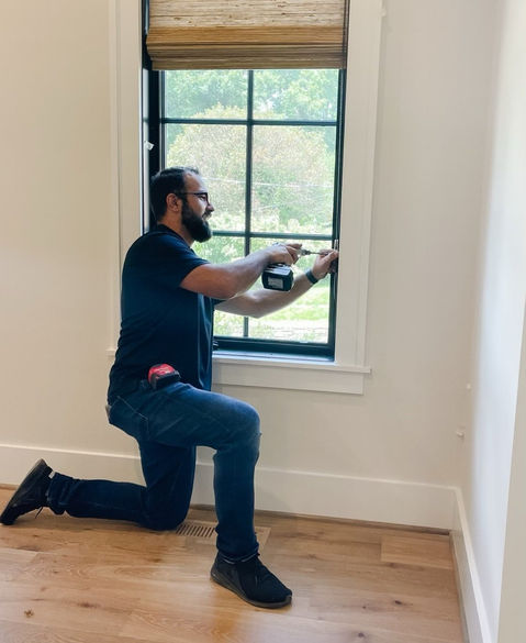 custom new build modern classic window treatment installation woven shades interior design by asha maia design interior designer near Donaldson Run, Arlington