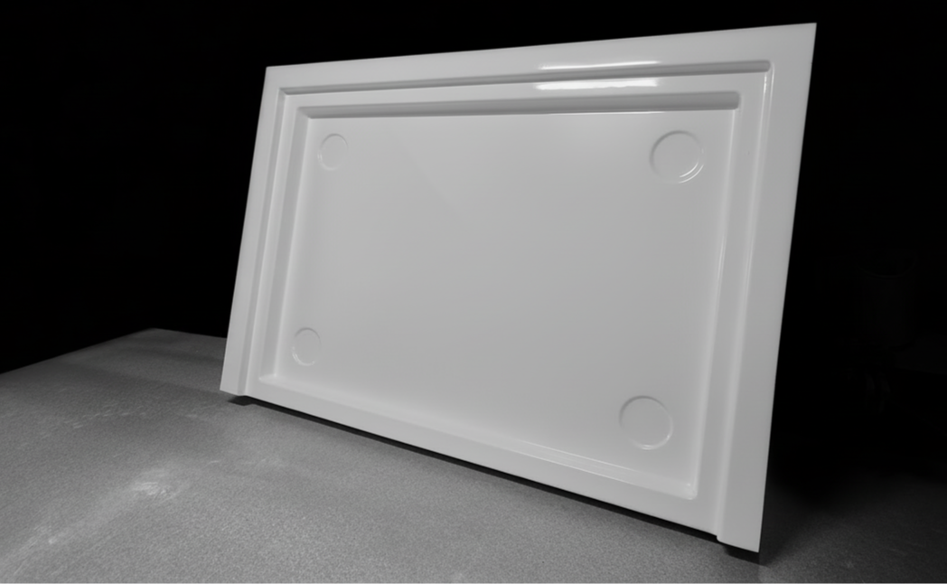 GRP camper shower tray 1000x700x65mm with three-wall upstand for campervan and motorhome conversions