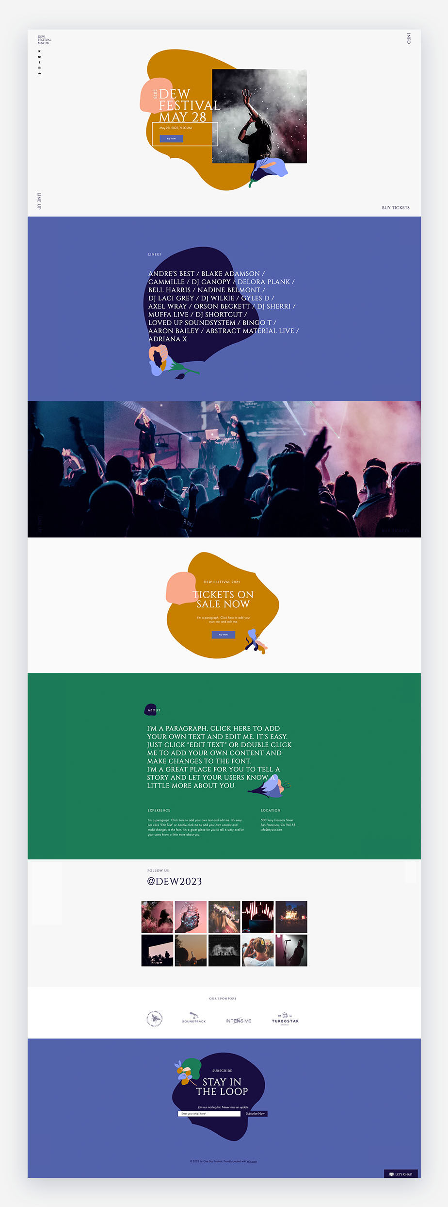 Template per il sito web di un festival di musica