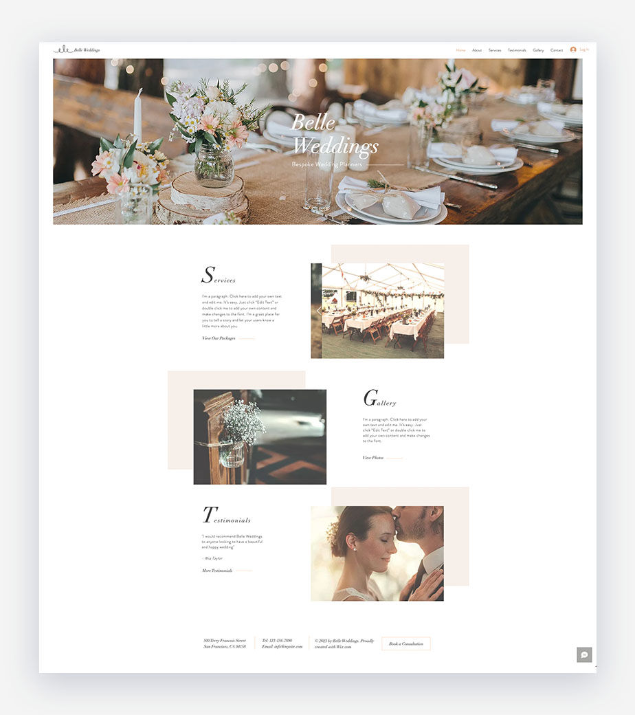 Template per il sito web di un organizzatore di eventi