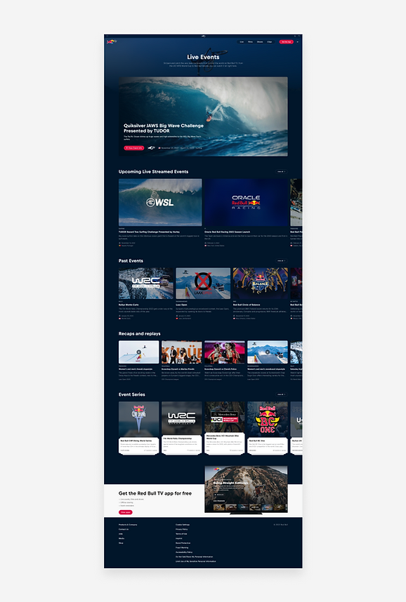 Esempio di marketing trend di media marketing sul sito di Red Bull