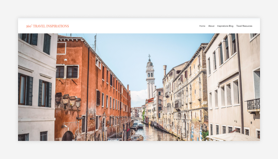 Esempio di template per travel blog con una foto di Venezia