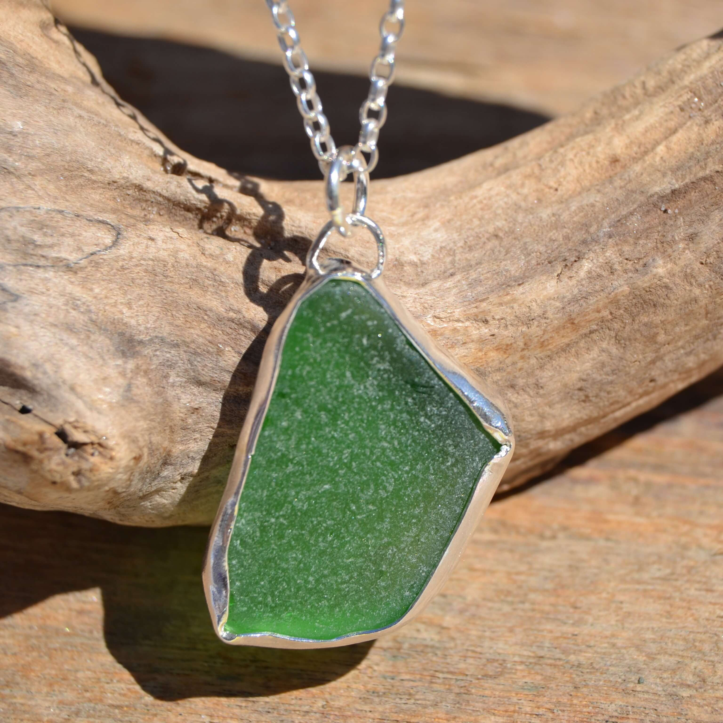 Light Jade Green Sea Glass Necklace, KL Jewellery Designs