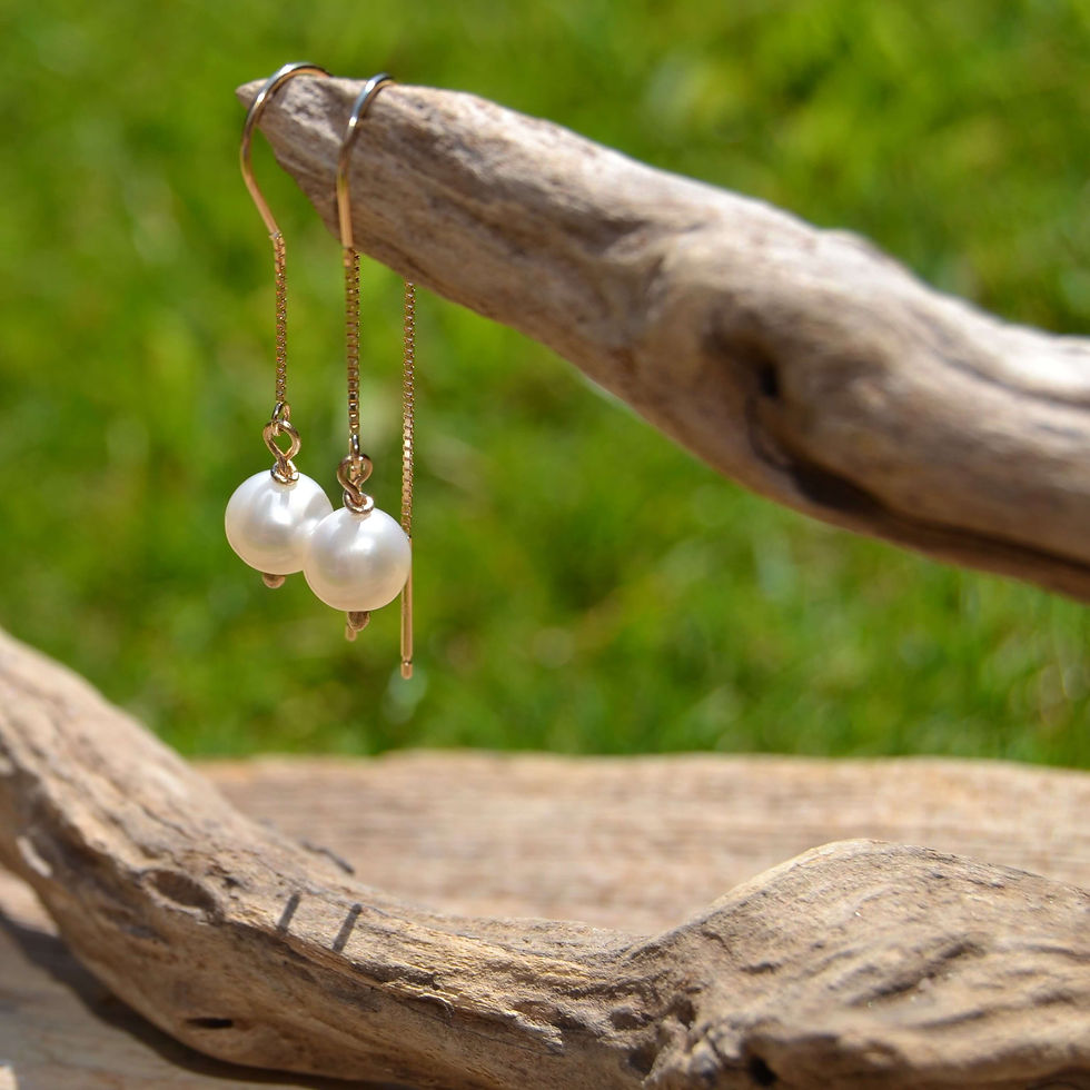 9ct Gold and Freshwater Pearl Threaded Earrings, Mermaid Tears