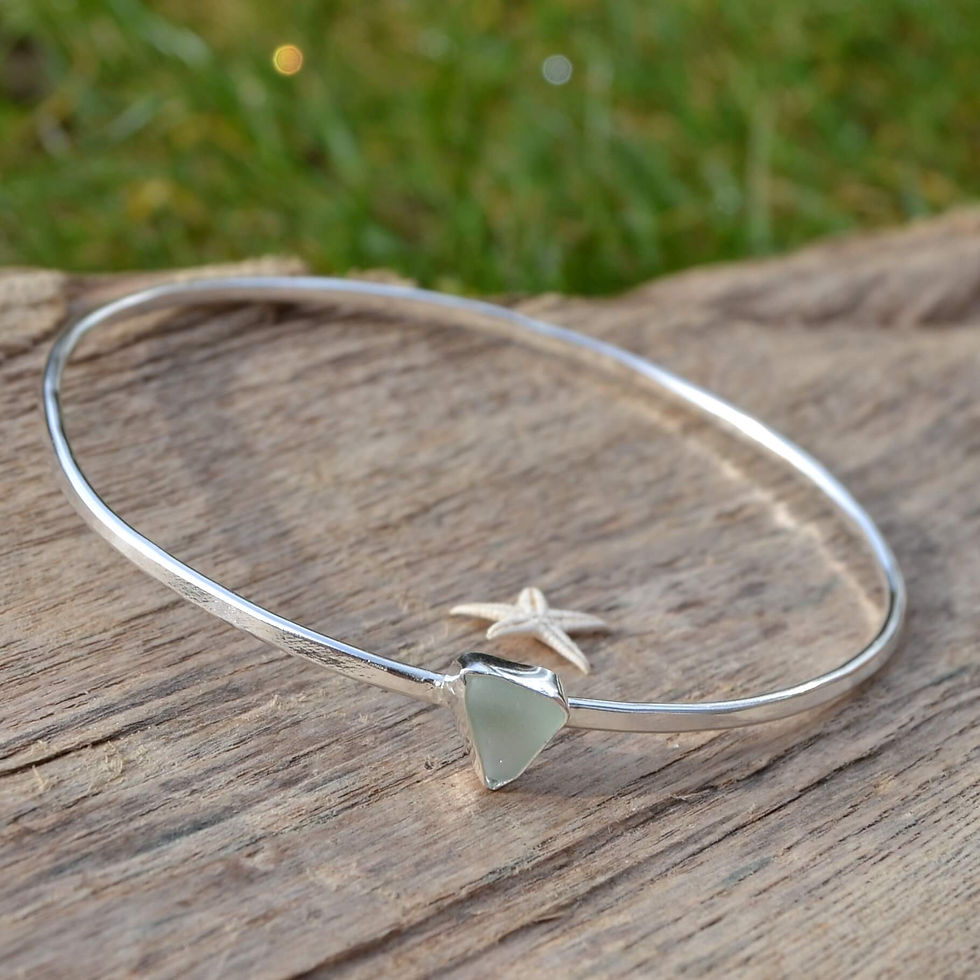 Thumbnail: Handmade pale sage green sea glass, made using recycled silver and Irish sea glass