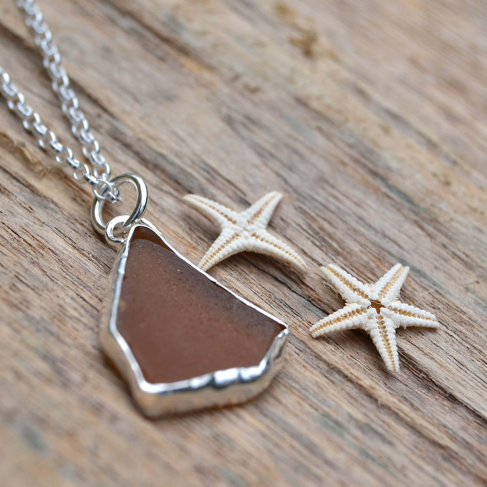 Thumbnail: Handmade honey amber sea glass silver necklace, KL jewellery designs
