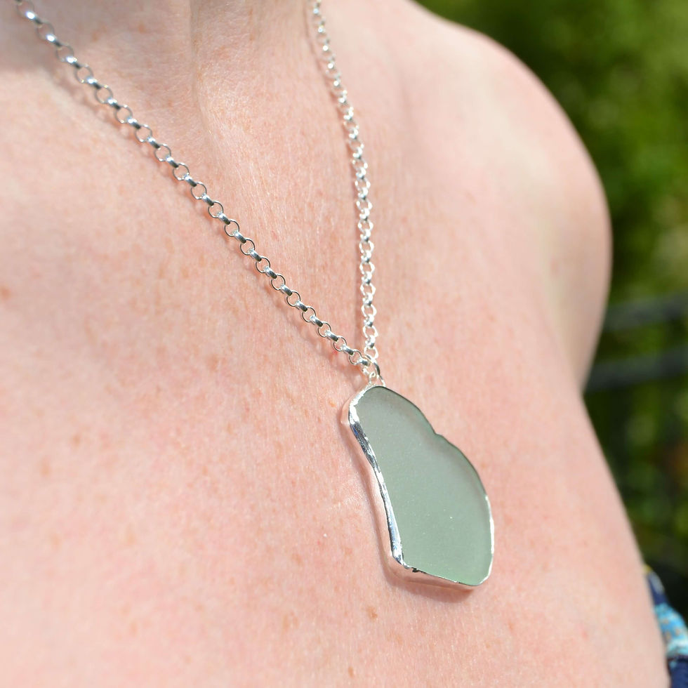 Thumbnail: Handmade Irish silver sea glass heart shaped necklace, Northern Ireland