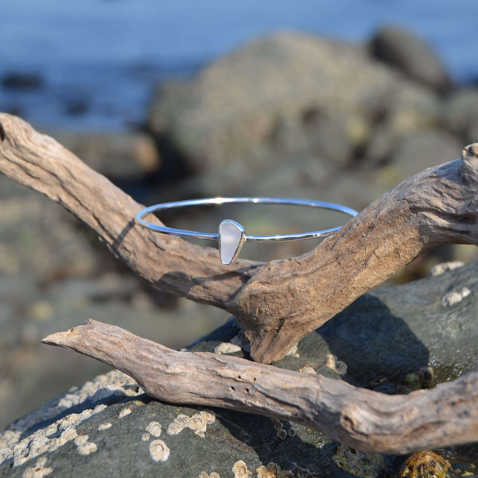 Handmade pale lavender sea glass stacker bangle, made using recycled silver and Irish sea glass