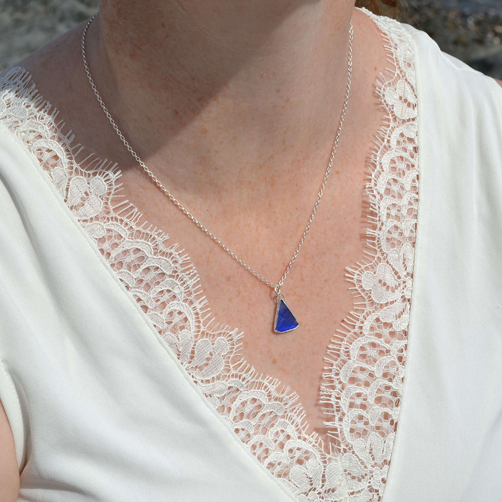 Thumbnail: handmade dark cobalt blue sea glass necklace, KL Jewellery Designs