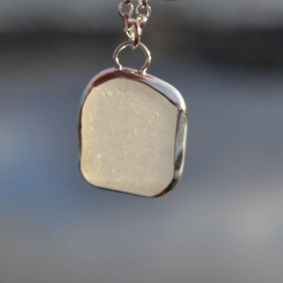 Thumbnail: Handmade frosted clear sea glass necklace, made from recycled materials, KL jewellery designs