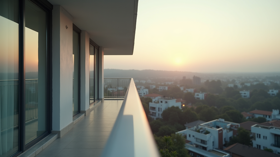 Eye-level view of balcony with invisible grills installed