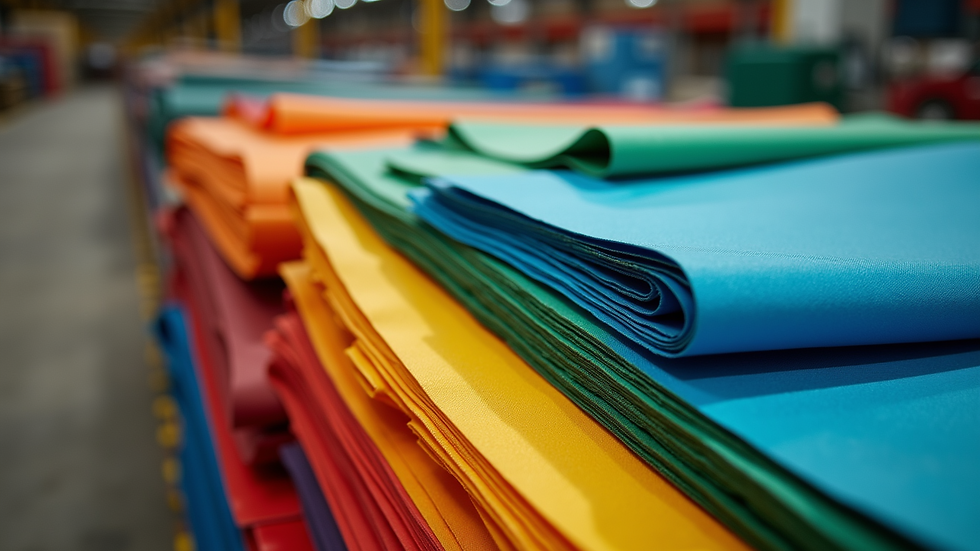 Eye-level view of a stack of colorful HDPE tarpaulins