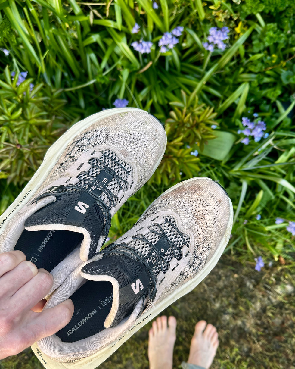 Salomon Ultra Glide 4 and feet post South Downs Way 50