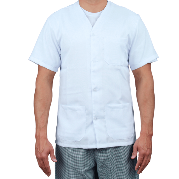 JALECO OXFORD SEM GOLA MANGA CURTA