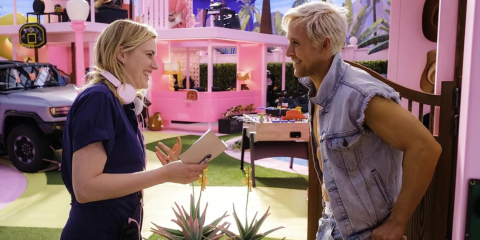 Greta Gerwig and Ryan Gosling on the set of Barbie