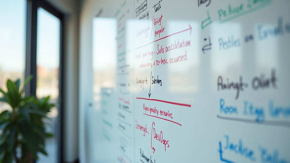 Eye-level view of a whiteboard with a DevOps workflow diagram