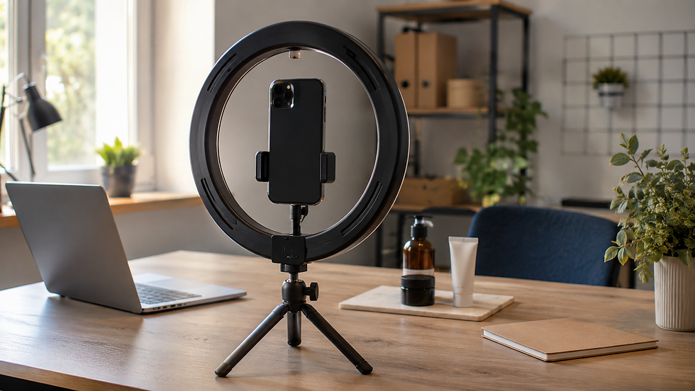 Einfaches Video-Setup für kleine Unternehmen: Smartphone, Ringlicht und Stativ