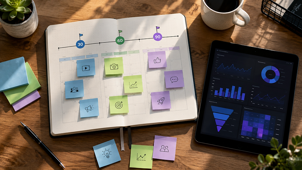 Visuelles Marketing 90-Tage-Plan für Kleinunternehmen mit Meilenstein-Übersicht