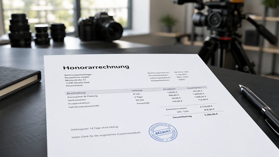 Honorarrechnung mit Künstlersozialabgabe für freie Videoproduktion