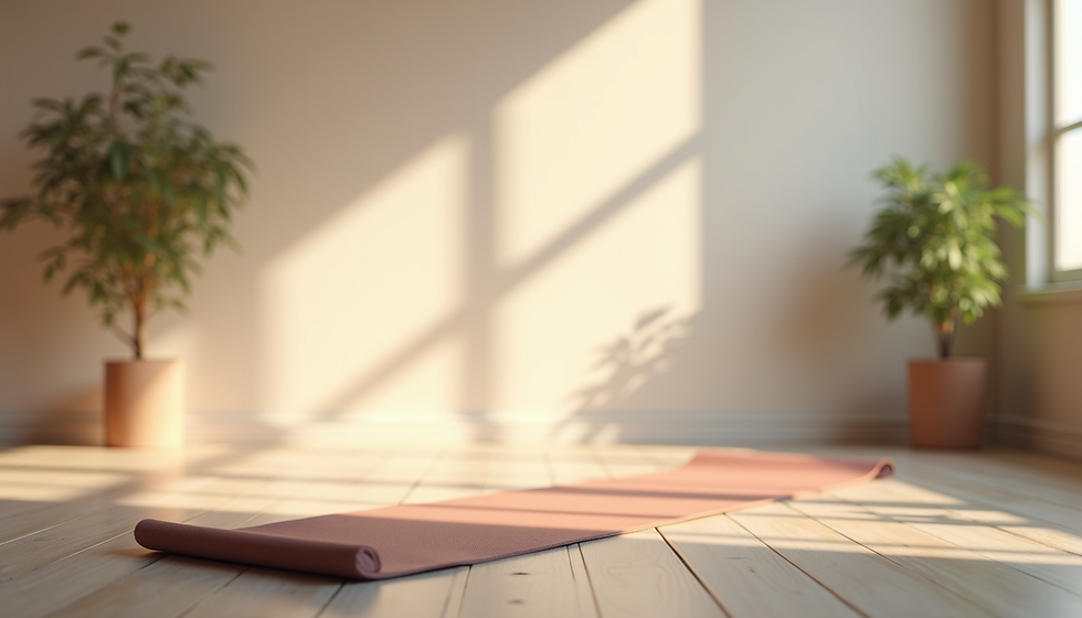 Close-up of a person sitting cross-legged on a mat, practicing breathing exercises