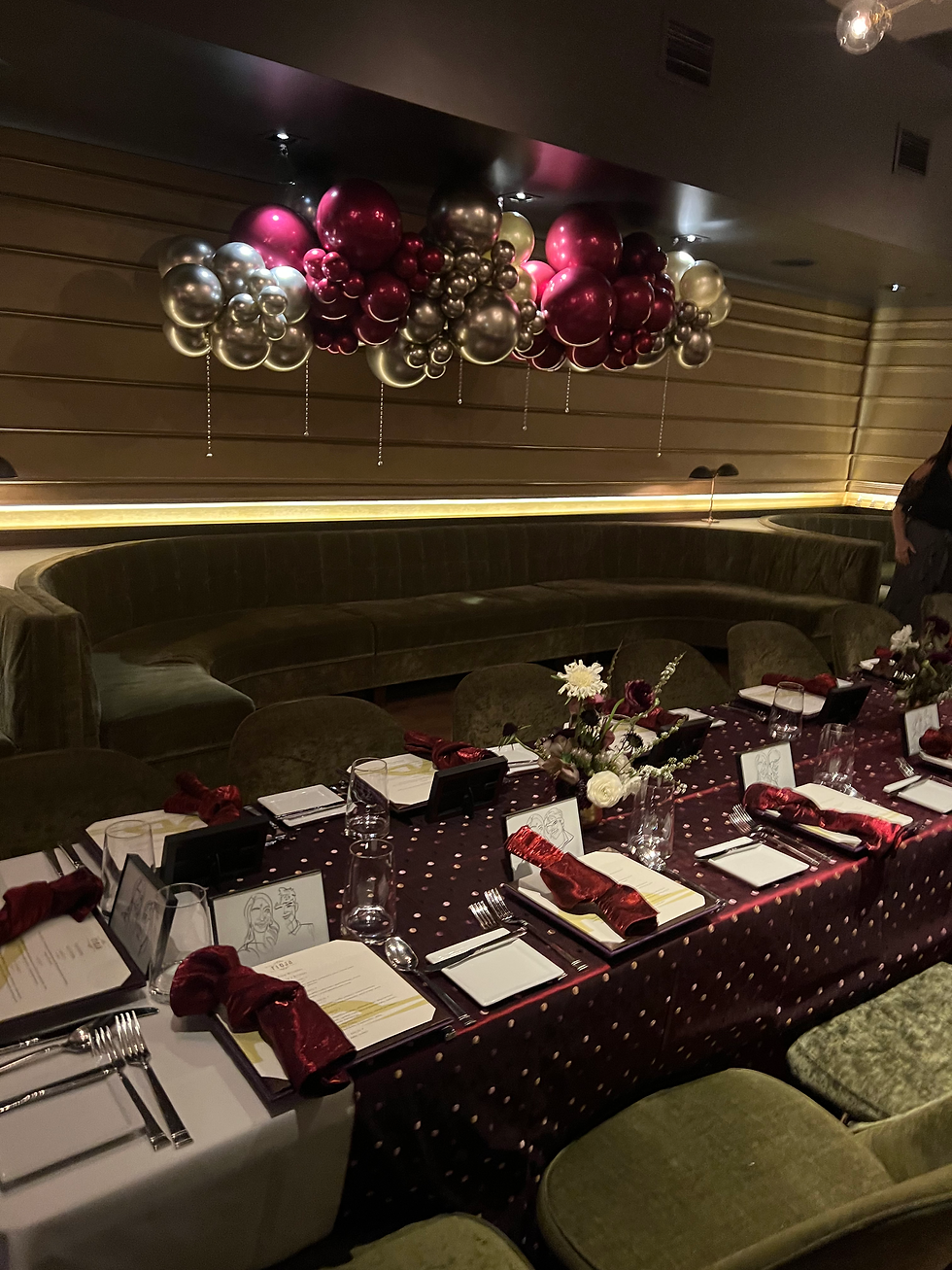 Wine red balloon decor, Ruby Red balloon, Restaurant balloon decor, Rioja Denver, Larimer Square, elegant birthday decoration, Burgundy balloons, balloon garland, white gold balloons, Gemar balloon, Bordeaux balloons Alora Event Design,