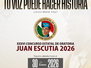 Exprésate. Inspira. Impacta.Participa en la edición 2026 del Concurso Estatal de Oratoria Juan Escutia. Más info: www.congresonayarit.mx