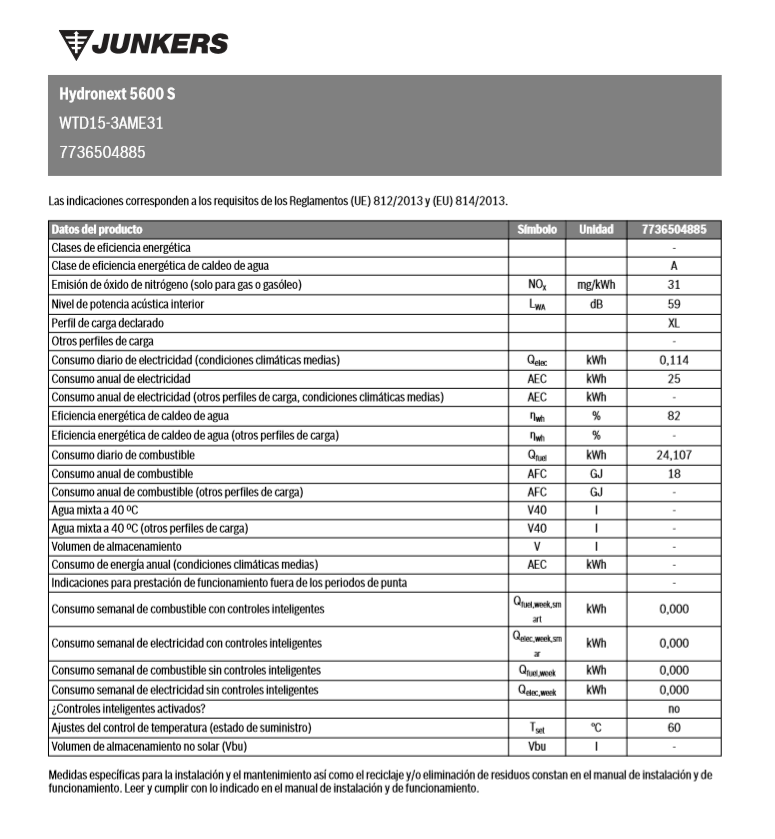Miniatura: Calentador Estanco ,Bajo Nox JUNKERS 5600 s 15 litros, Gas Natural