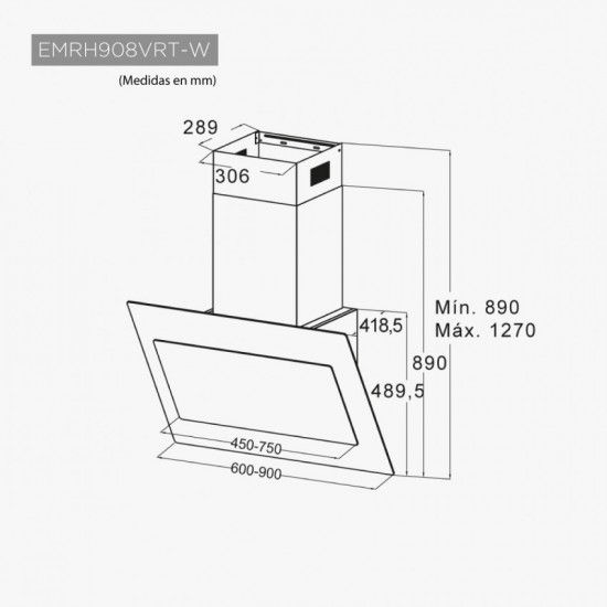 Miniatura: Campana .EAS ELECTRIC de pared inclinada 90 cm Cristal Blanco