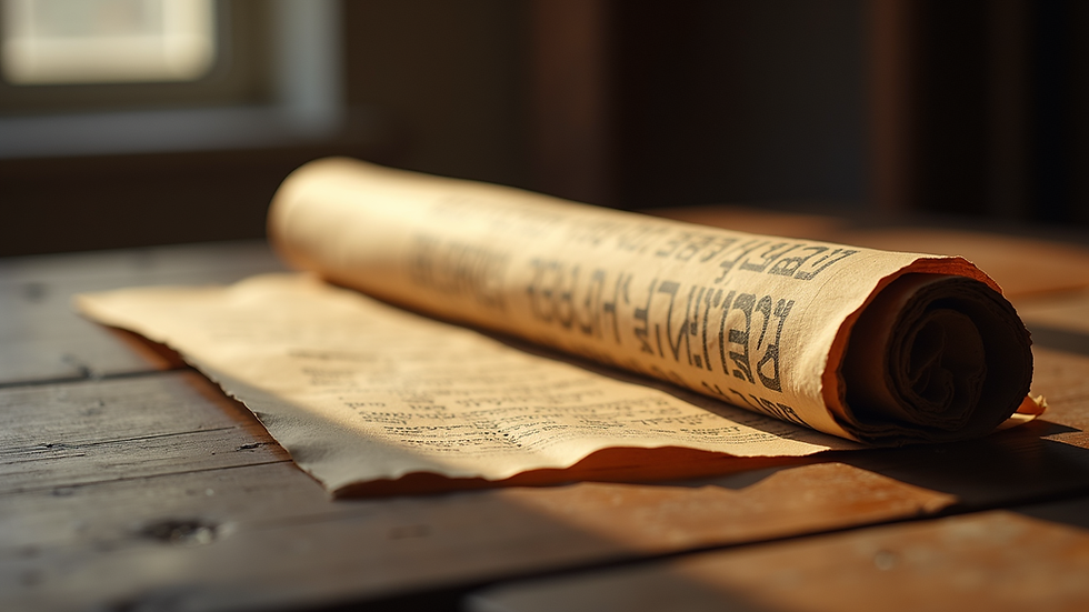 Nahaufnahme einer alten Tora-Rolle mit hebräischen Schriftzeichen