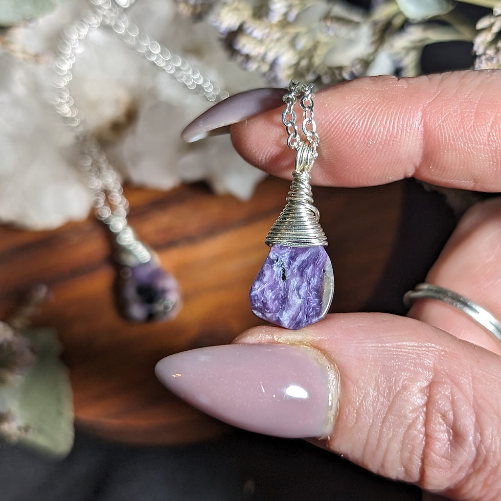 Thumbnail: Charoite Nugget Silver Droplet 17" chain