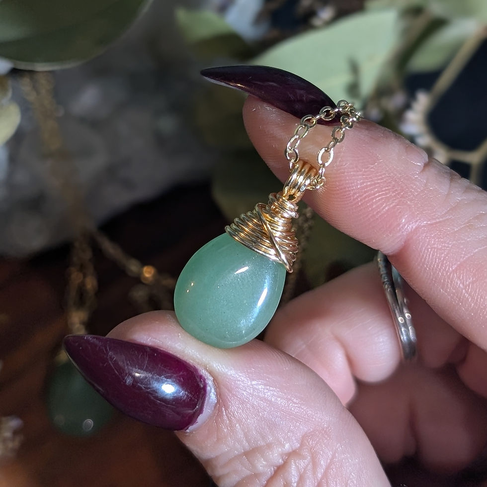 Thumbnail: Green Aventurine Smooth Gold Droplet (lrg) 17" chain