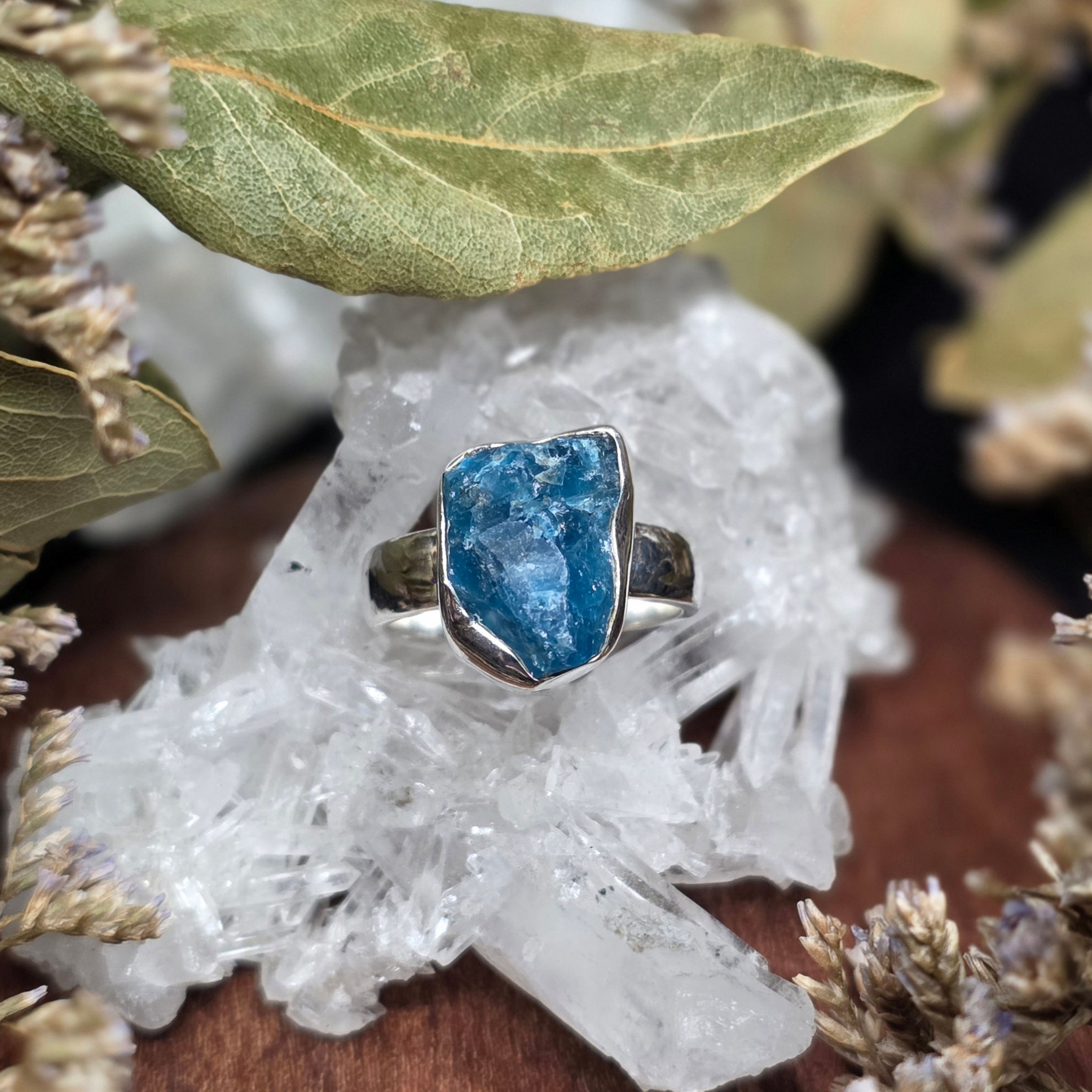 Rough Blue Apatite Sterling Silver Ring size 7