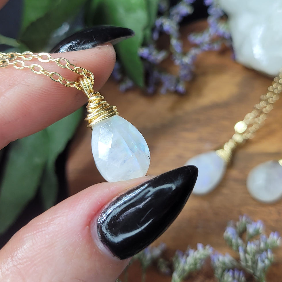 Thumbnail: Rainbow Moonstone Faceted Gold Droplet 17" chain