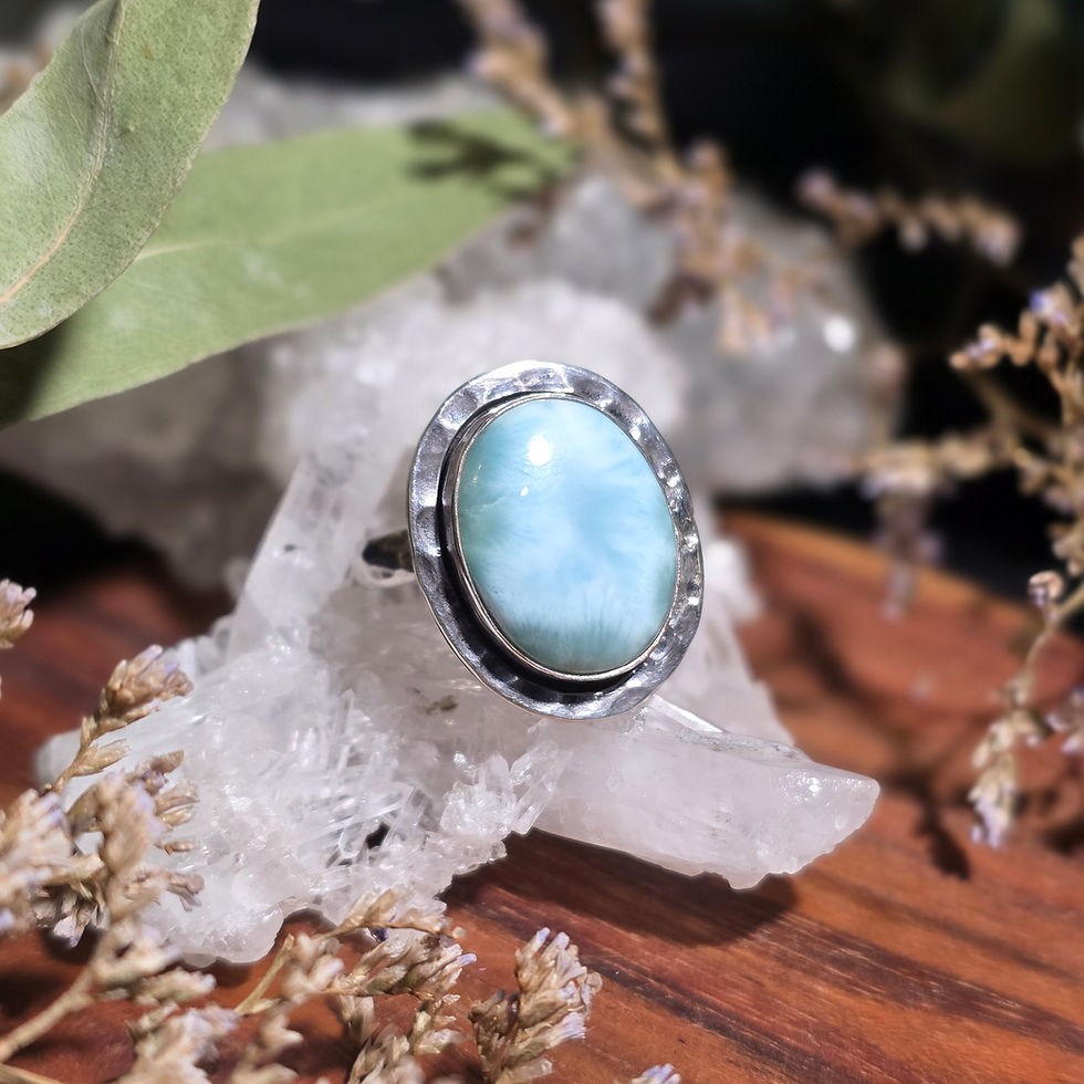 Dappled Larimar Sterling Silver Ring size 10 (slightly adjustable)
