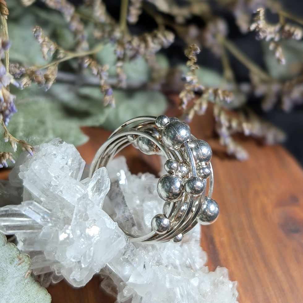 Thumbnail: Sterling Silver Beaded Spin/Fidget Ring size 10