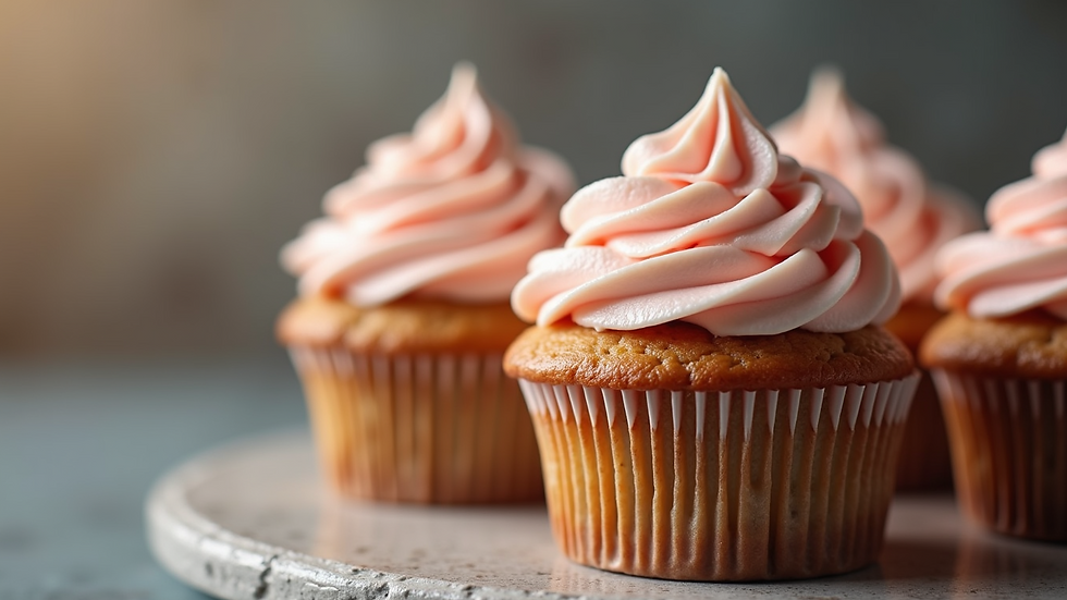 Eye-level view of a delicious cupcake on a table