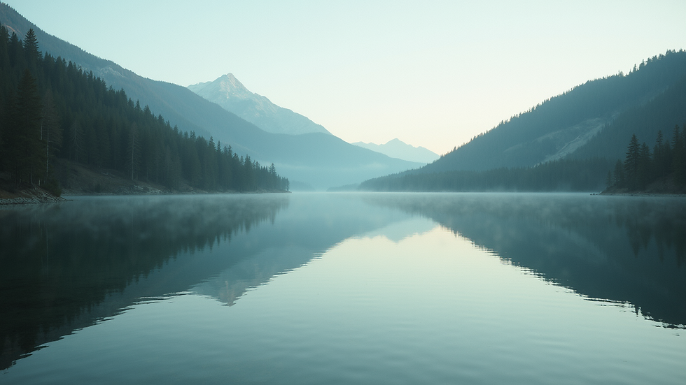 Eye-level view of a tranquil lake surrounded by lush greenery