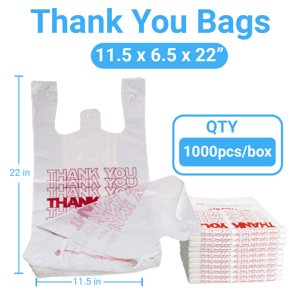 T-Shirt Bag, "Thank you", 11.5in x 6.5in x 22in x 12.5mic, 1000 pcs/case
