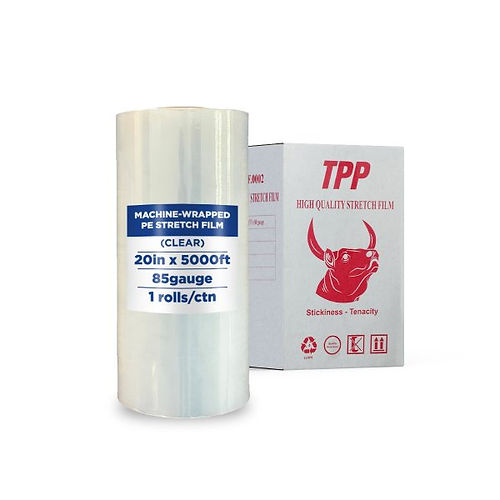 Machine-wrapped PE Stretch Film, Clear, 20in x 5000ft x 85gauge, 1 rolls/ctn