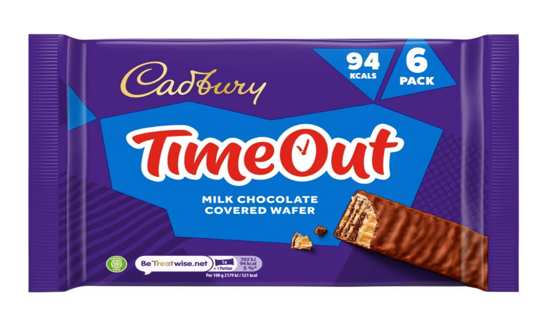 Cadbury Timeout Milk Chocolate Covered Wafer 6 Pack 108g x 13 
