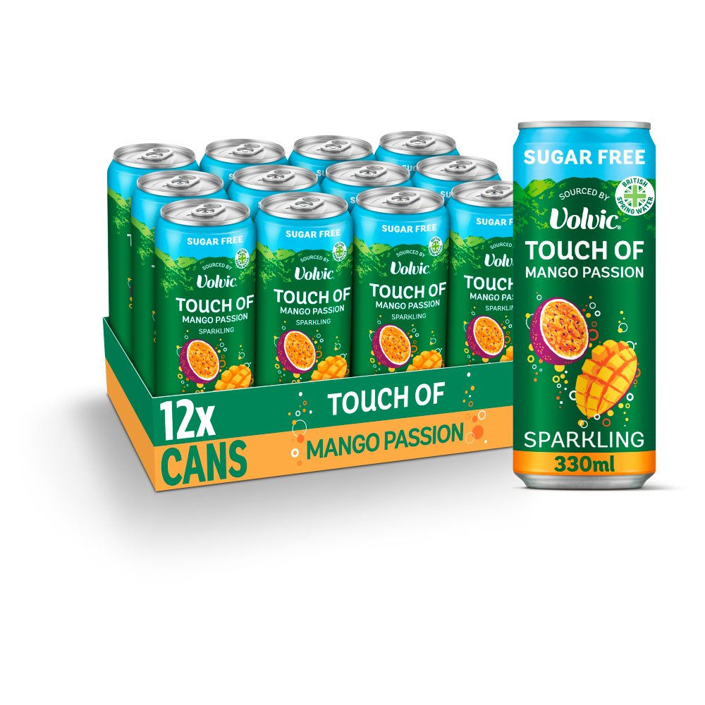 Touch of Mango Passion Sparkling Sugar Free Flavoured Water by Volvic 12x330ml