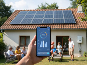Propriétaire surveillant à distance la production des panneaux solaires de sa maison en Centre-Val de Loire pendant ses vacances