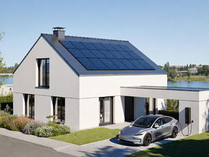 Kit solaire + borne recharge VE 2026 Blois vallée Loire : maison moderne panneaux photovoltaïques toit, voiture électrique en charge wallbox, autoconsommation + prime IRVE 300 € + prime autoconsommation 80 €/kWc, paysage vignes Loire ensoleillé, éco-mobilité durable photo pro 8K
