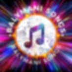 Logo de Balymani Songs, une note de musique dans un rond blanc. Des lignes multicolores droites sont dessinées autour.