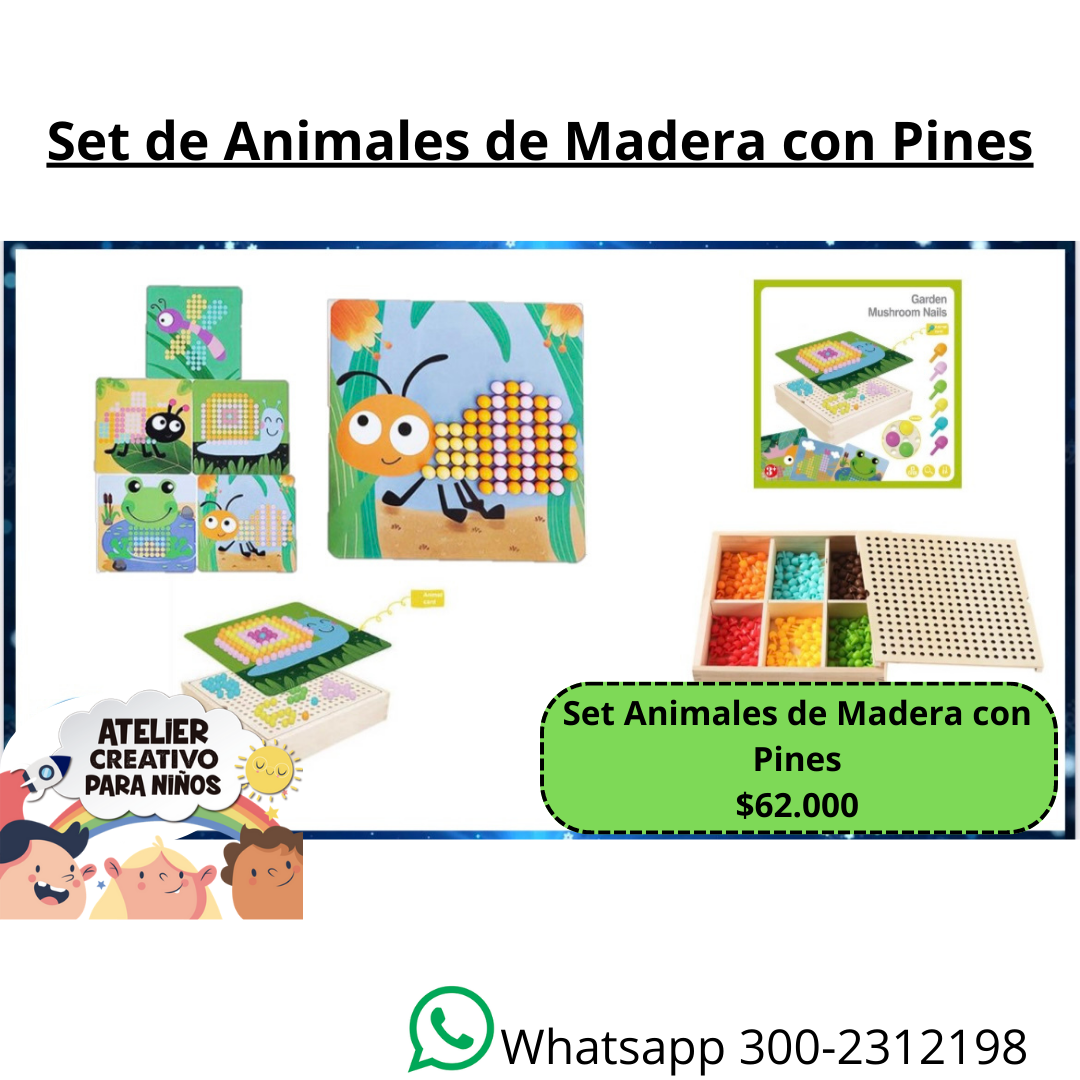 Set animales de madera con pines