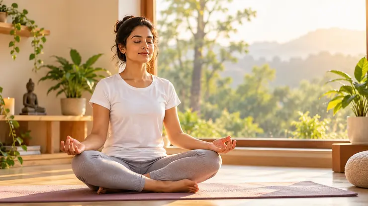 Person practicing yoga for mental health and calm