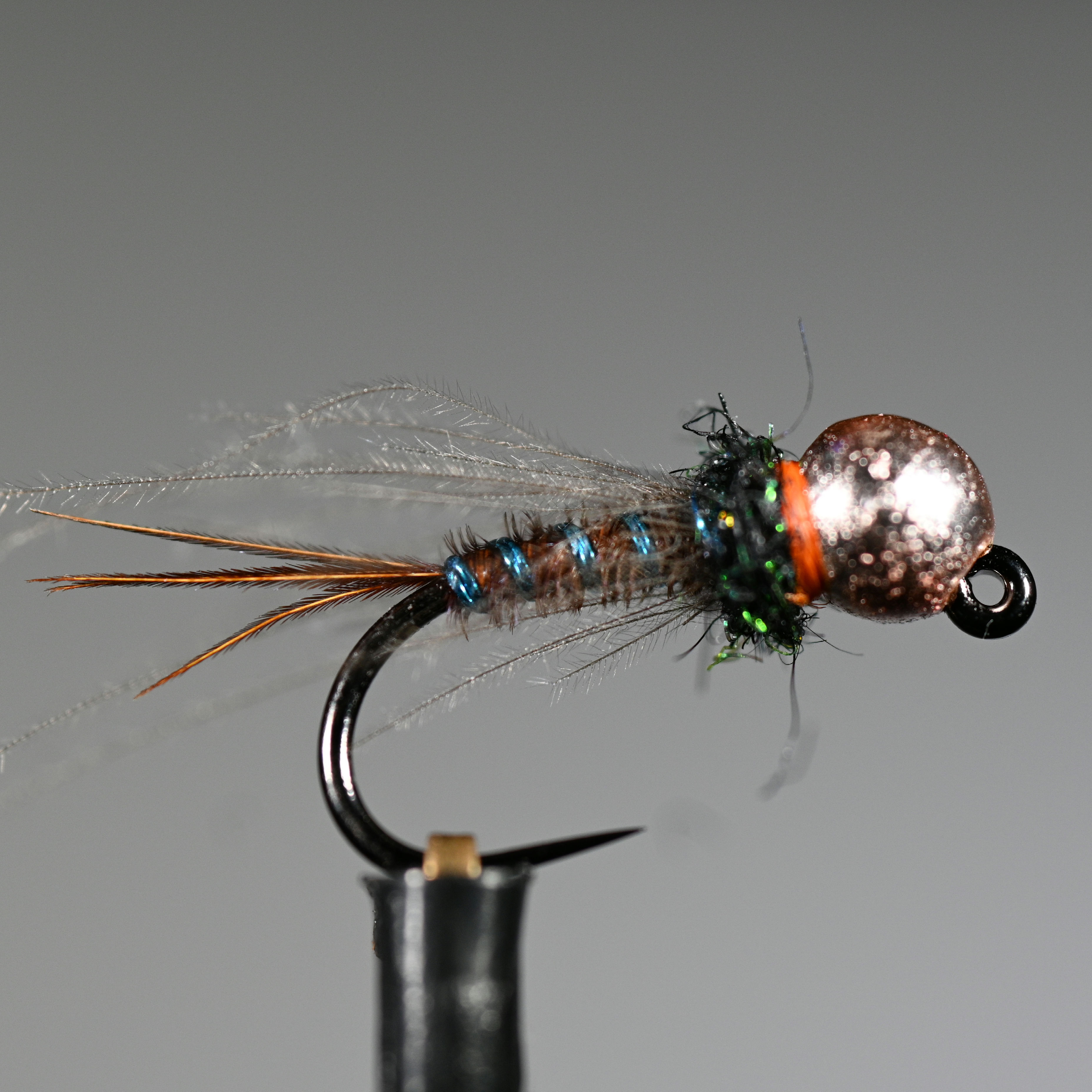 Brown/Blue Pheasant Tail - Rose Gold Tungsten