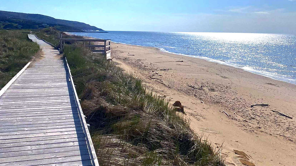 Bright day on Inverness Beach boardwalk