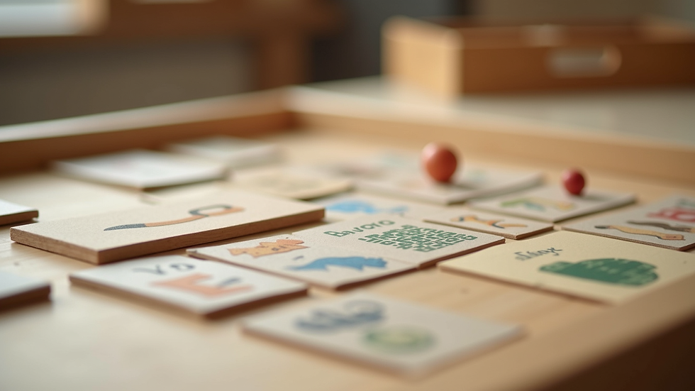 Close-up of Montessori materials for language learning