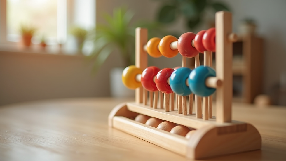 Close-up view of Montessori wooden bead frame for fine motor skill development